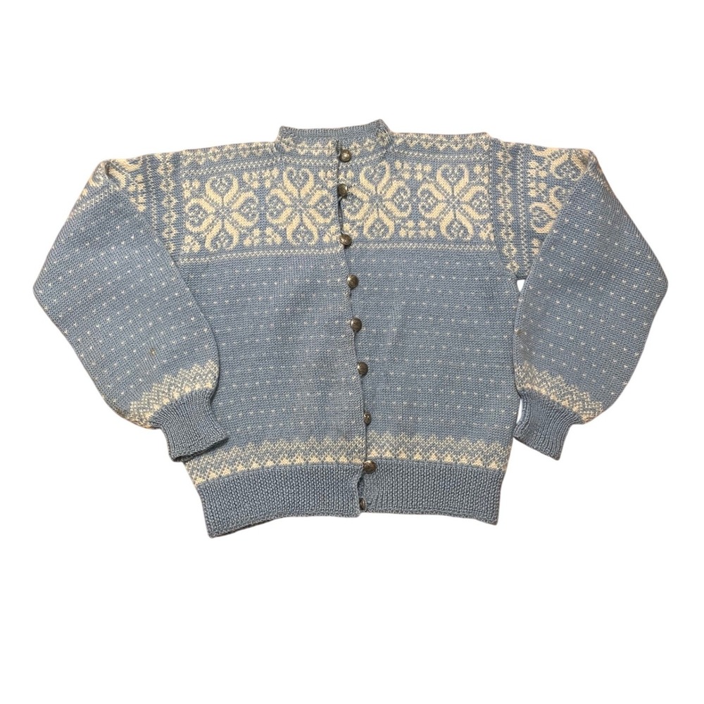 Vintage Norwegian Hand Knit Cardigan William Schmidt Oslo Pewter‎ Buttons Small